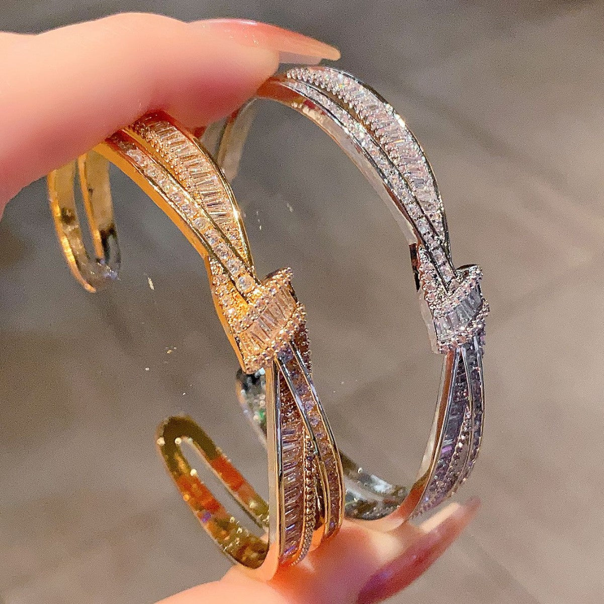 Wholesale diamond cross-edge tied ribbon bracelet light diamond all-match bracelet